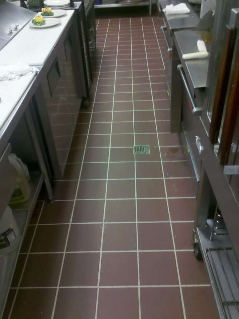 Commercial kitchen after regrouting - much cleaner looking