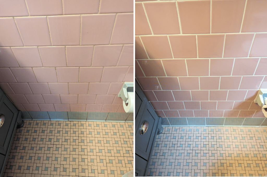 Before and after picture of wall regrouting